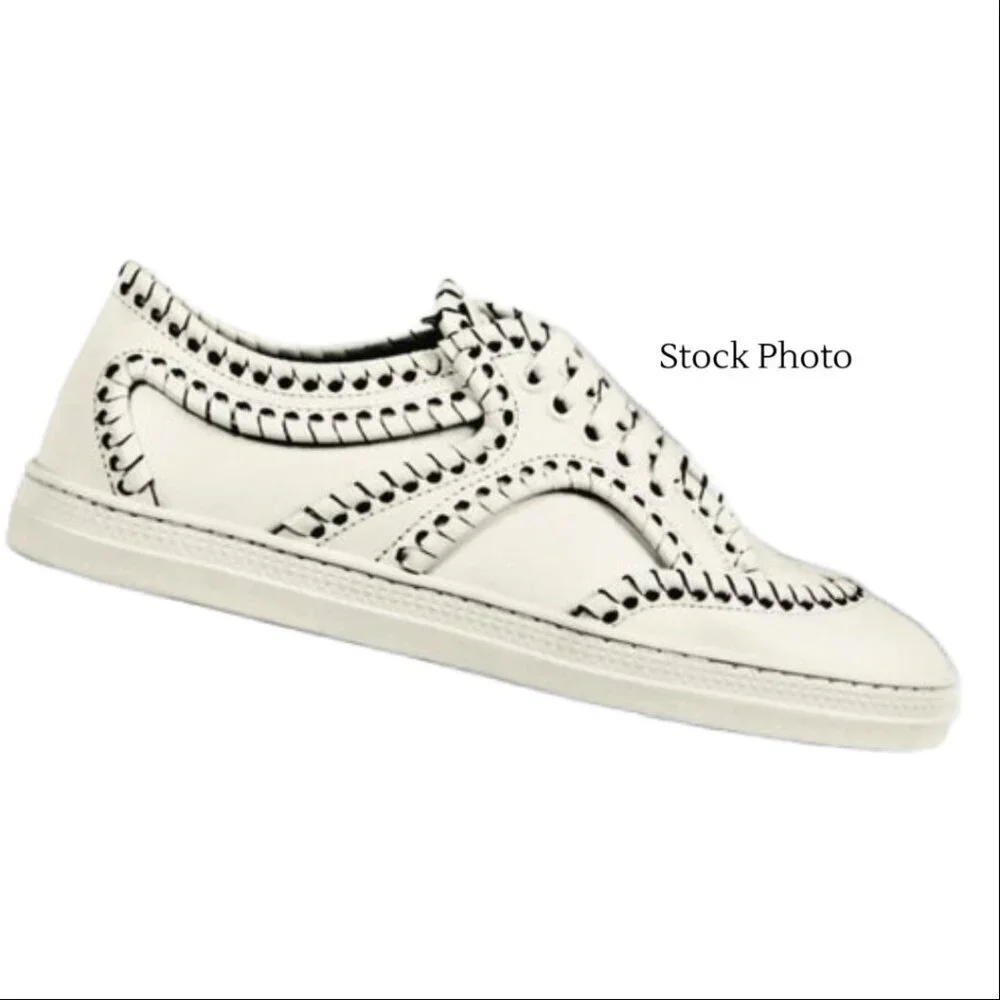 Alaia Tacco White Leather Bold Overcast Accent Stitch Lace-Up, Size 36 (US 6)